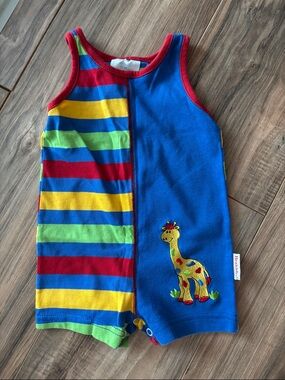 healthtex Blue Multi-Color Striped Giraffe One-Piece